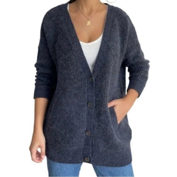 Free People Cloudy Day Oversized Grandpa Navy Cardigan V-neck SZ XS - Picture 1 of 11